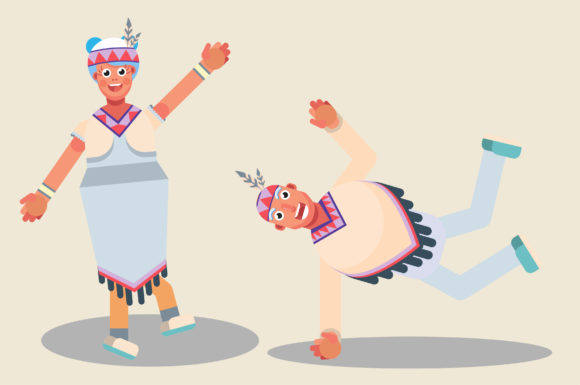 Characters of Native Couple Dancing Graphics and Illustrations