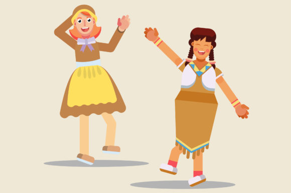 Characters Thanksgiving - Girls Dancing Graphics and Illustrations