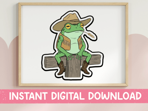 Cowboy Frog Sitting on Fence Graphics for T-Shirt Designs