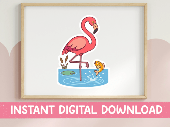 Cute Pink Flamingo Pond Goldfish Graphics for T-Shirt Designs