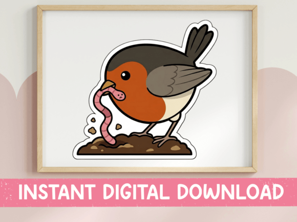Cute Robin Bird Eating Worm – T-Shirt Design & Graphics Review
