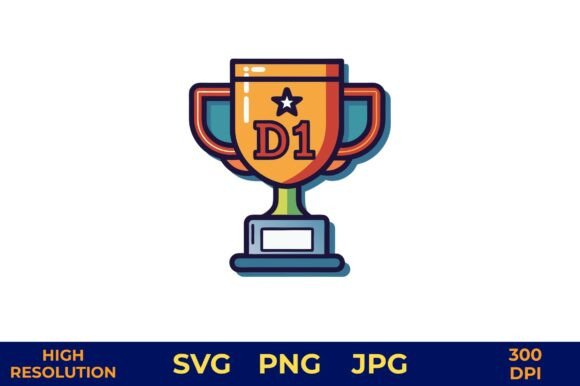 Golden Trophy with D1 Badge Vector: Graphics & Illustrations Review