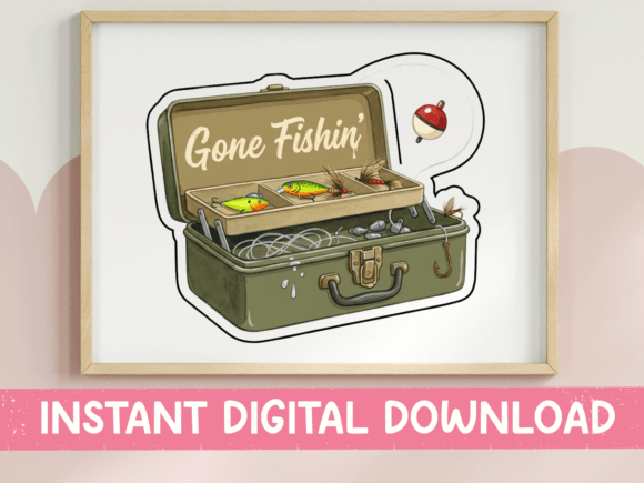 Gone Fishin Vintage Tackle Box Design: Graphics & T-Shirt Branding