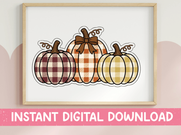 Plaid Pumpkin Trio Fall Decor Art for Graphics and T-Shirt Designs