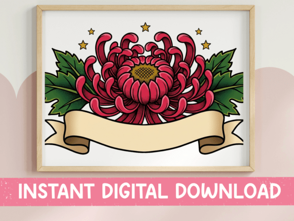 Red Chrysanthemum Tattoo Banner Flag for T-Shirt Graphics