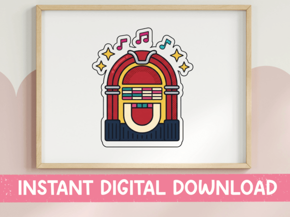 Retro Jukebox Music Sticker Graphics for T-Shirt Designs