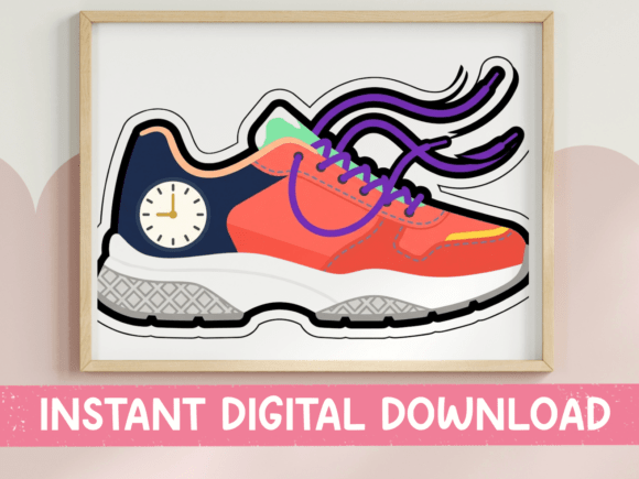 Retro Running Shoe Clock Sneaker: Graphics & T-Shirt Designs