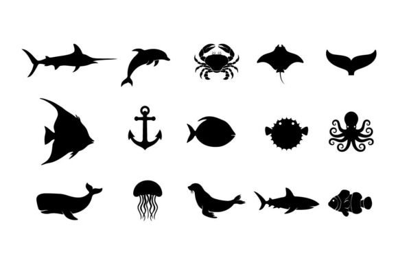 Sea Life Silhouette Bundle: Graphics for Crafts & Publishing