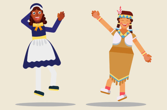 Thanksgiving Characters - Cheerful Girls