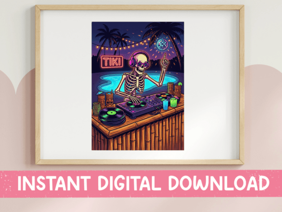 Tiki Bar Skeleton DJ Pool Print Graphics & T-Shirt Designs